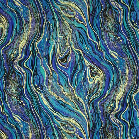 Timeless Treasures Palazzo Metallic Abstract Marbling Peacock 